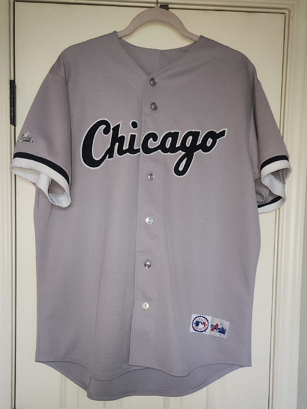 Majestic Gray Chicago Button-Up Jersey with Black Script